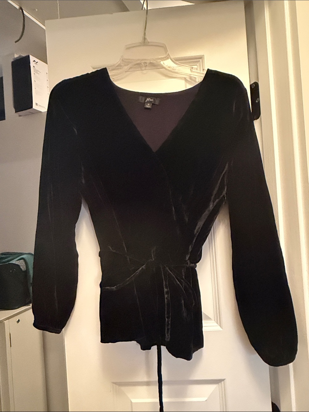 Velvet Tie-Waist Wrap Blouse in Black - J Crew
